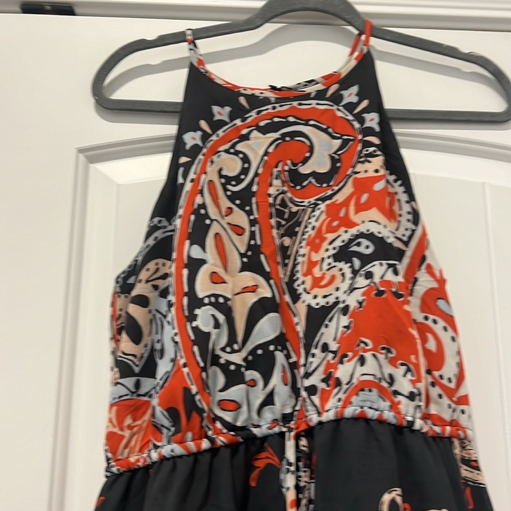 LOFT Black Red and Cream Paisley Halter Midi Dress - Picture 6 of 9